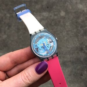 Swatch Wrist Watch pink, transparent, good battery
